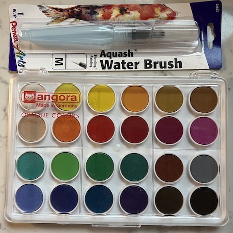 Angora watercolors and Pentel water brush