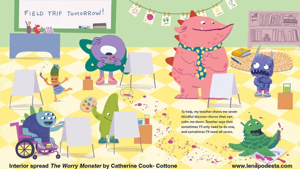 The Worry Monster in art classroom illustration