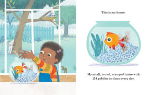 Spread from Too Crowded girl and fish